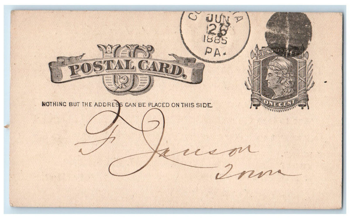 1885 St. Joseph's Building Stockholders Meeting Columbia PA Embossed Postal Card