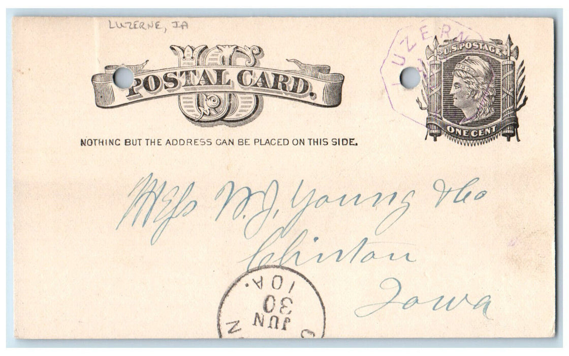 1883 Lumber Order Yacorn Bros. Luzerne Iowa IA Clinton IA Postal Card