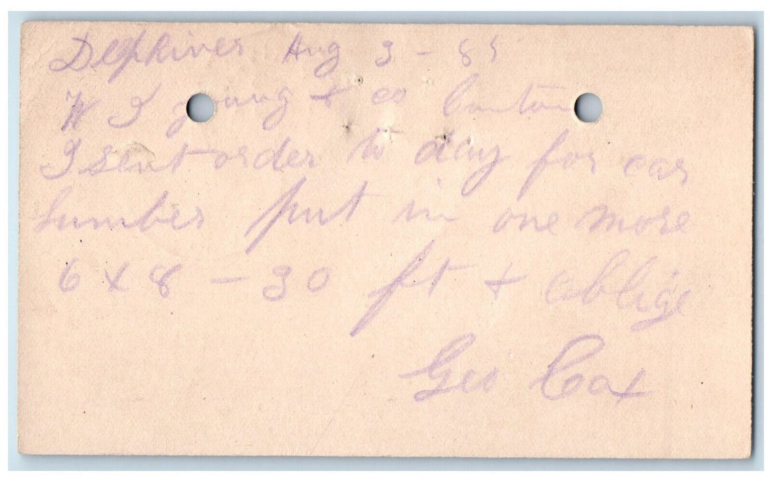 1885 Geo Cox WJ Young & Co. Deep River Iowa IA Clinton IA Postal Card
