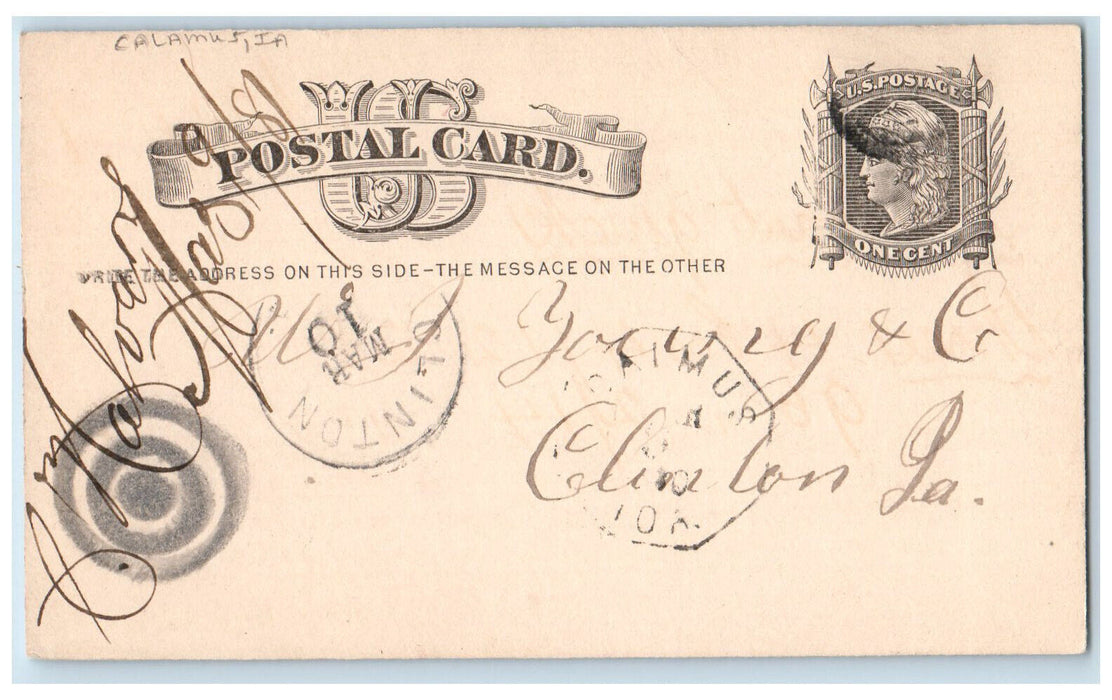 1881 Shingles Lumber WJ Young & Co. Clinton IA Calamus Iowa IA Postal Card
