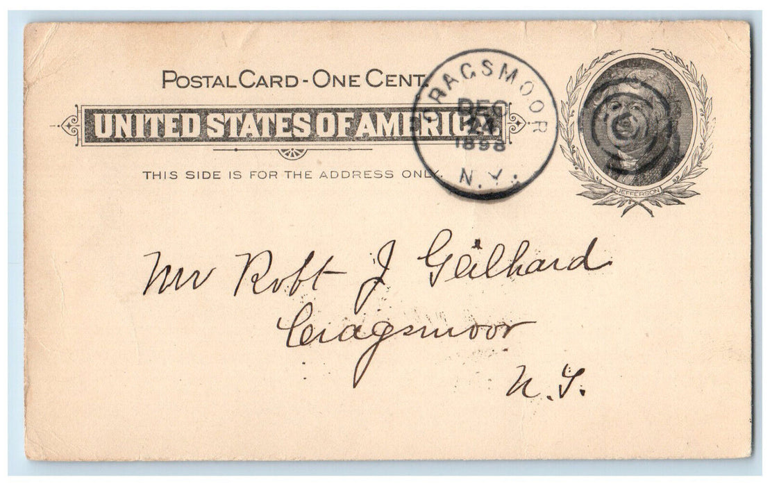 1898 Send Addresses Letter from CM Ecker Cragsmoor New York NY Postal Card