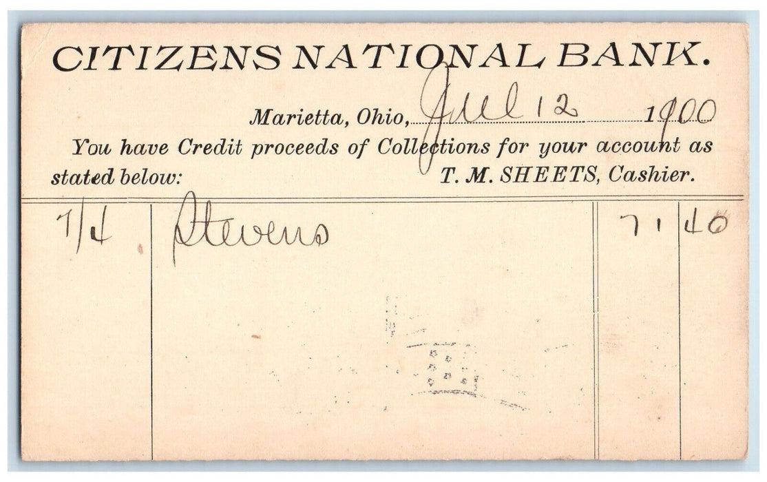 1900 Citizens National Bank Marietta Ohio OH Antique Posted Postal Card