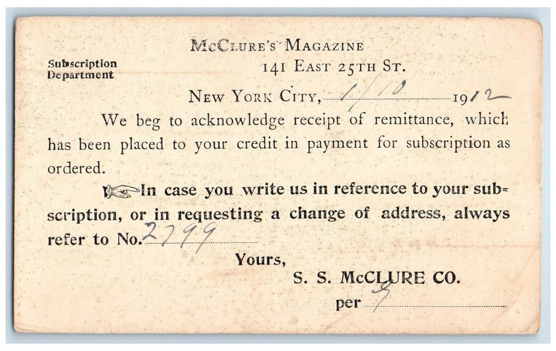 1902 S.S. McClure's Magazine New York City NY Antique Posted Postal Card