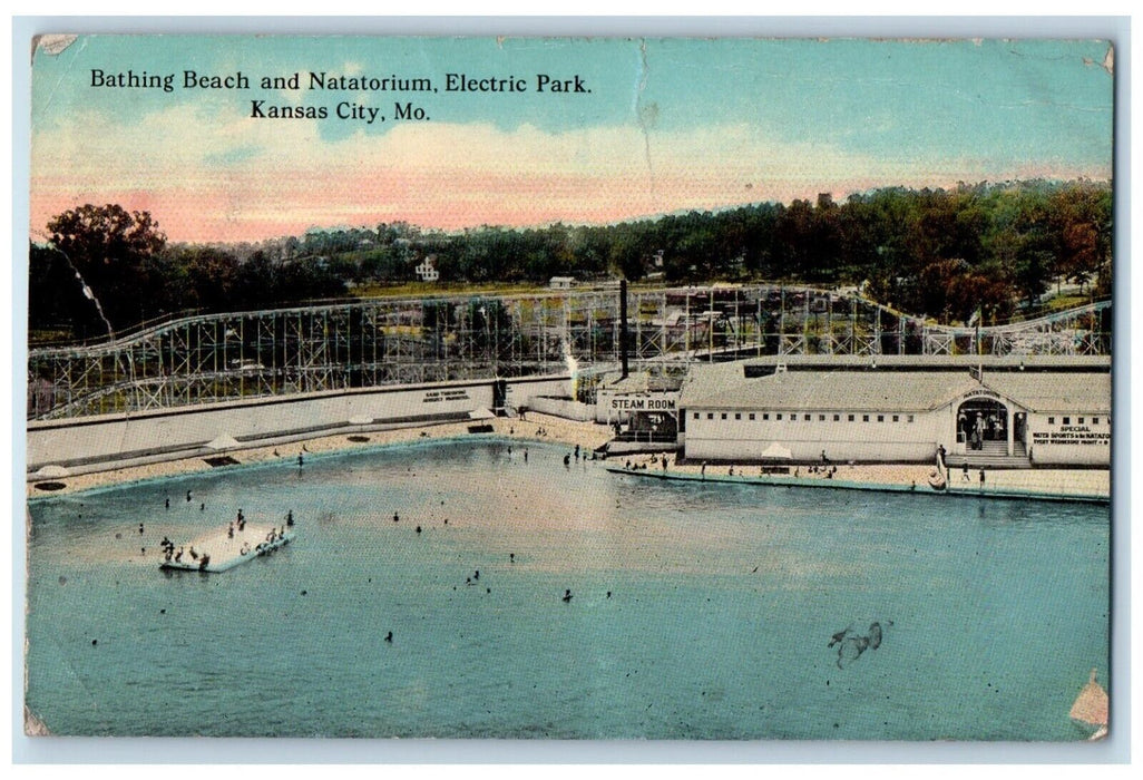 c1913 Bathing Beach Natatorium Electric Park Kansas City Missouri MO Postcard