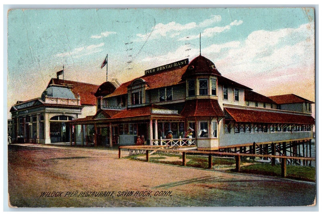 1907 Wilcox Pier Restaurant Lake Side Entrance Dirt Road Savin Rock CT Postcard