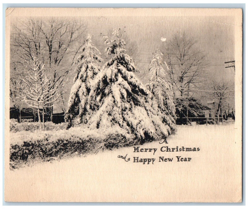 1932 Merry Christmas And Happy New Year Pine Trees Winter Antique Postcard