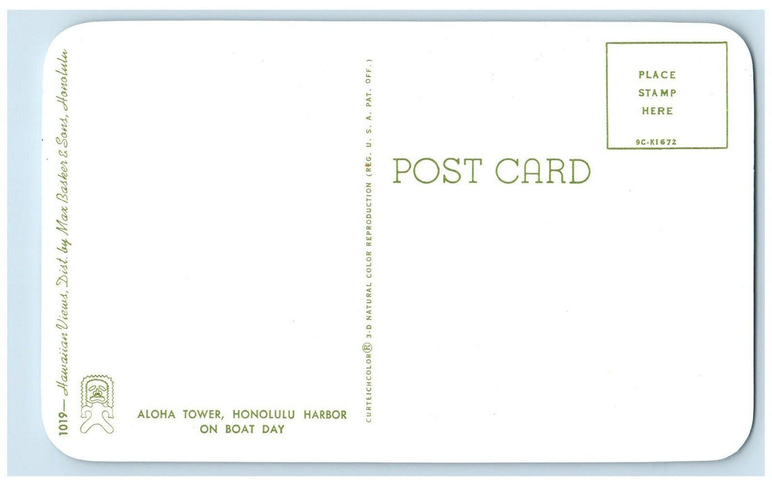 c1960 Aloha Tower Honolulu Harbor Boat Day Steamer Ship Cruise Hawaii Postcard