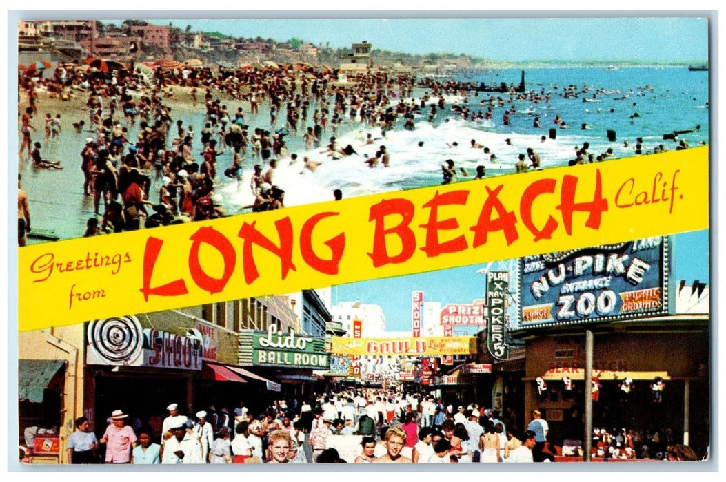 c1950's Greetings From Long Beach California CA Postcard