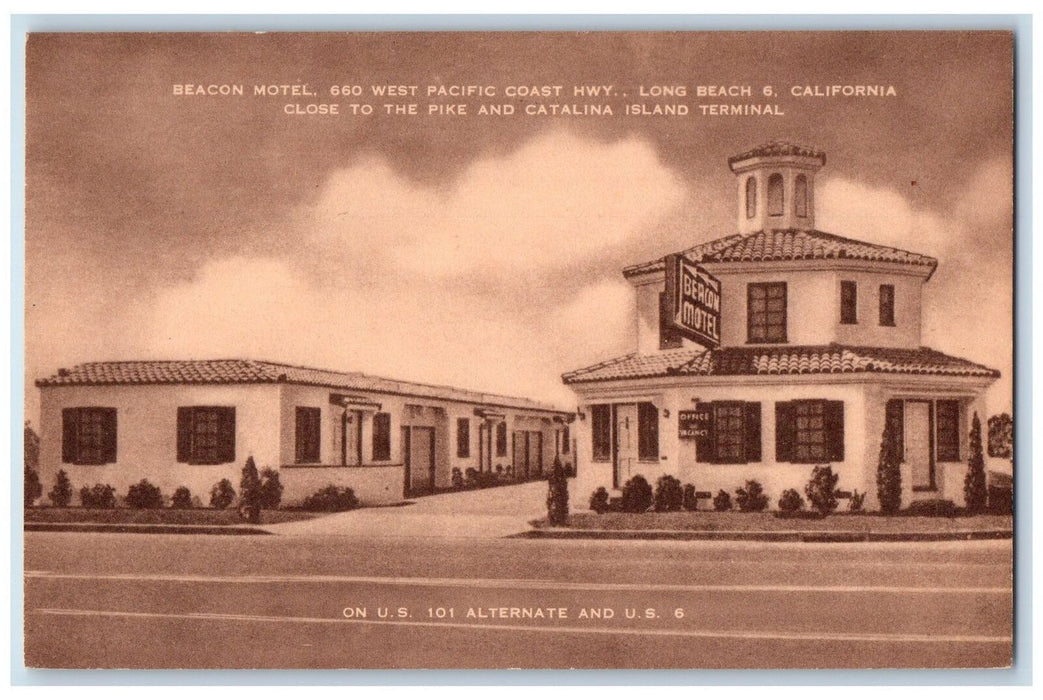 c1950 Beacon Motel West Pacific Coast View Restaurant  Long Beach 6 CA Postcard