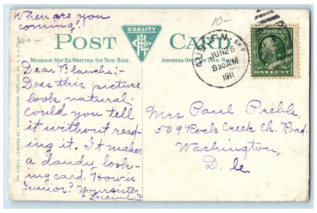 1911 MC Railroad Bridge Train Locomotive Androscoggin River Lewiston ME Postcard
