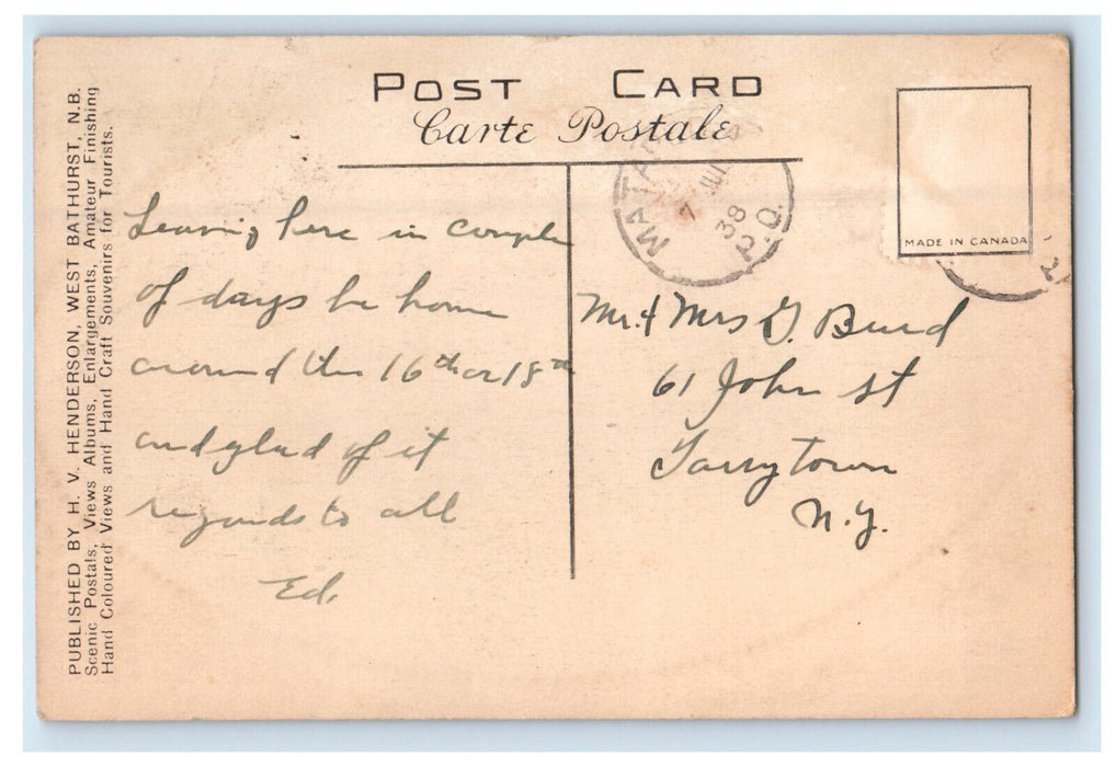 1938 At Three Islands, Matapedia River PQ Canada Posted Antique Postcard