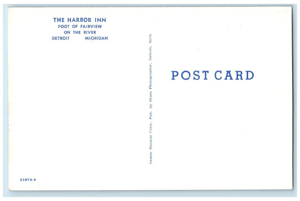 c1960 Harbor Inn Bar Restaurant Foot Fairview River Detroit Michigan MI Postcard