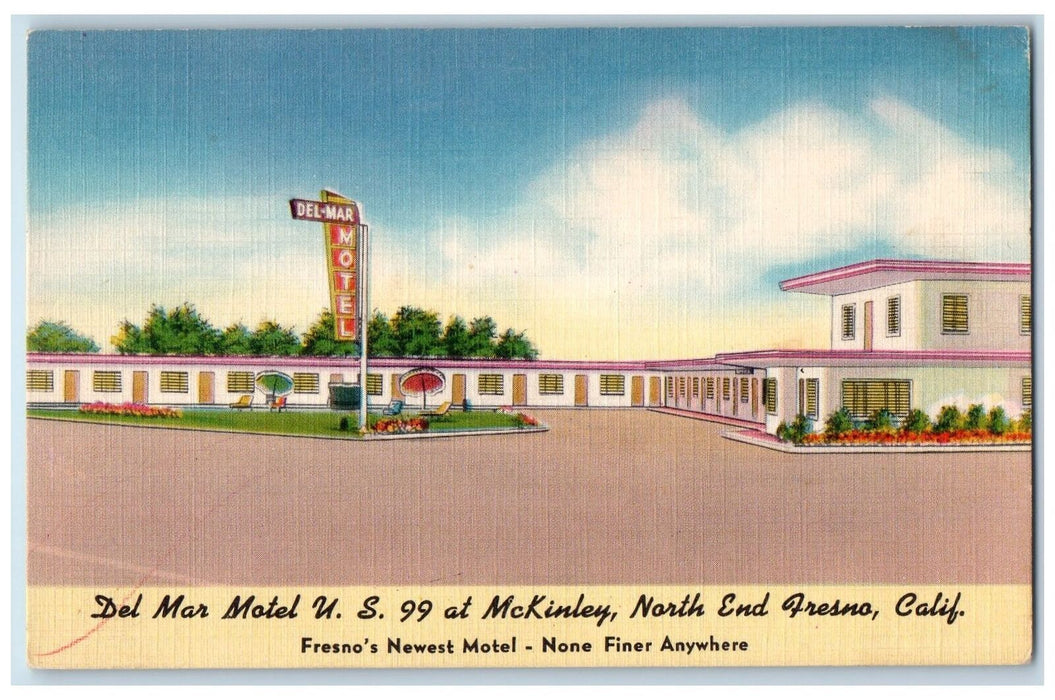 c1950 Del Mar Motel Restaurant Entrance North End Fresno California CA Postcard