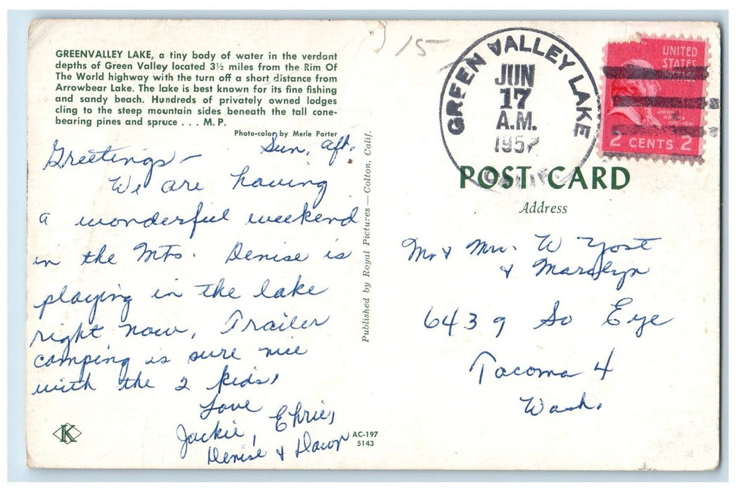 1957 Greenvalley Lake Tiny Body Of Water Swimming Boating California CA Postcard