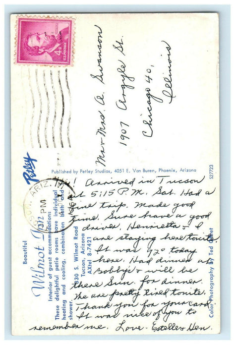1964 Interior of Guest Accomodation Wilmot Inn Tucson Arizona AZ Postcard