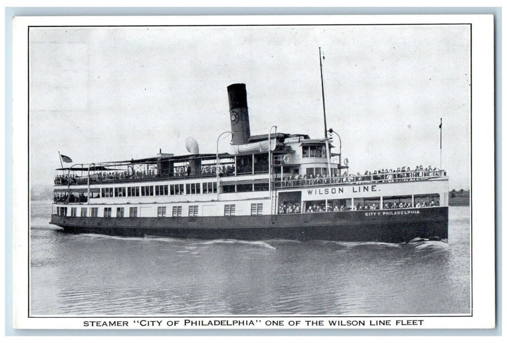 c1920 Steamer City Philadelphia Wilson Line Fleet Delaware Panorama PA Postcard