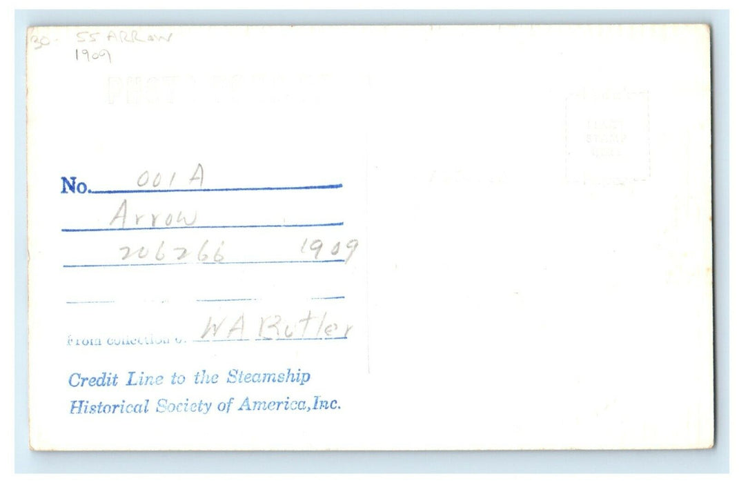1909 S.S Arrow Steamer Ship RPPC Photo Posted Antique Postcard