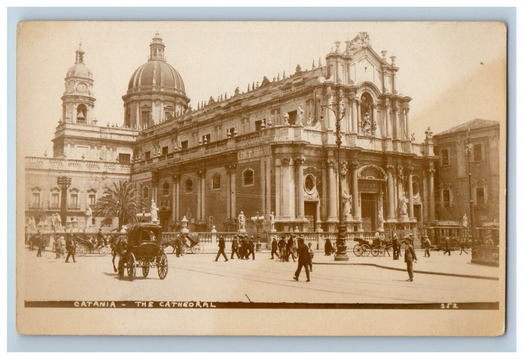 c1920's Catania Italy, The Cathedral Horse And Buggy RPPC Photo Vintage Postcard