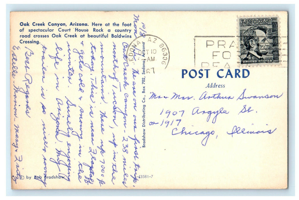 1967 Court House Rock Oak Creek Canyon Arizona AZ Cancel Postcard