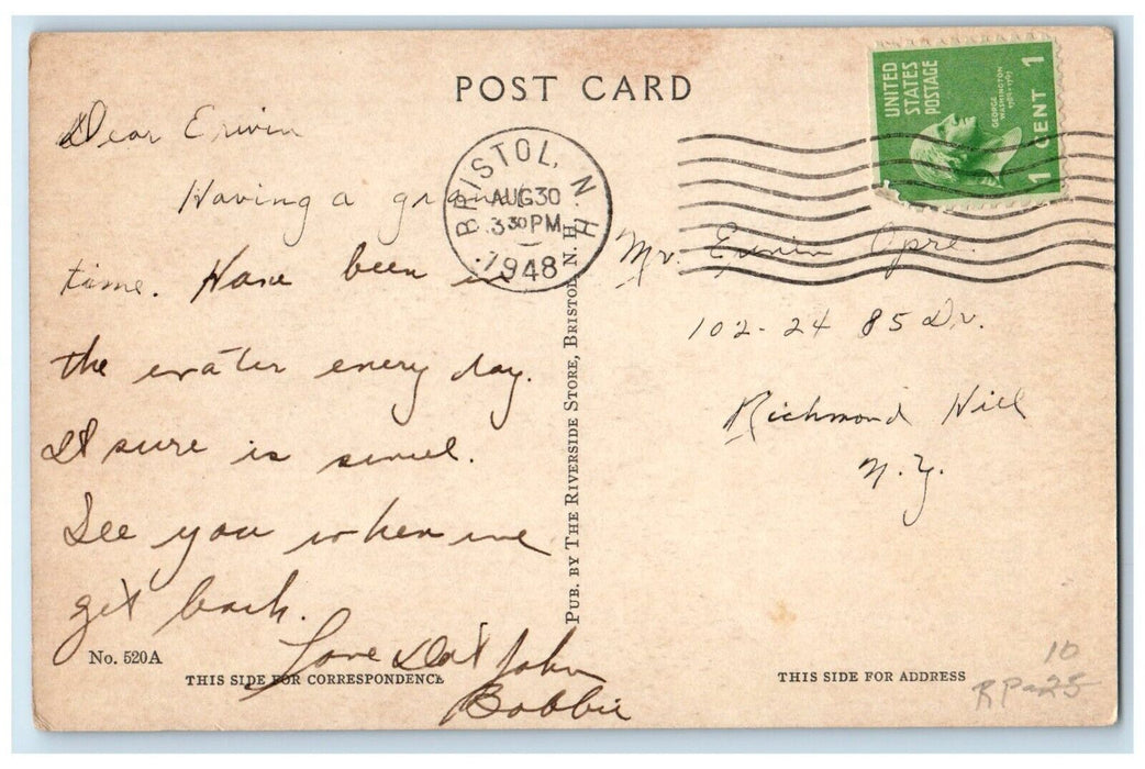 1948 View Of Mt. Cardigan From Newfound Lake New Hampshire NH Vintage Postcard