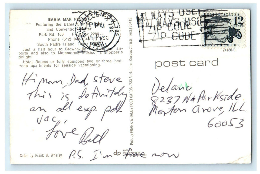 1981 Bahia Mar Resort and Convention Center South Padre Island TX Postcard