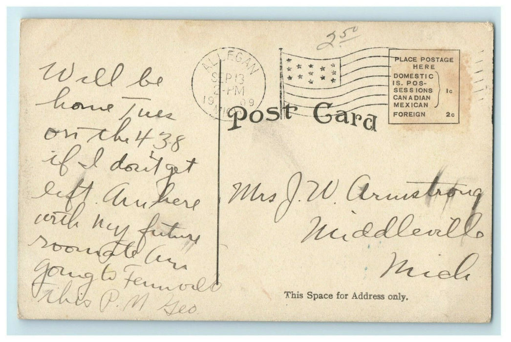 1909 Locust Street Allegan Michigan MI Posted Antique Middleville Postcard