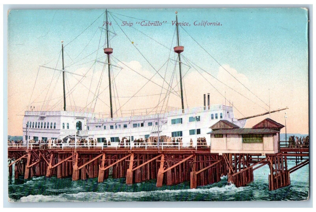 c1910 Ship Cabrillo Galleon Dock Cruise Steamer Ship Venice California Postcard
