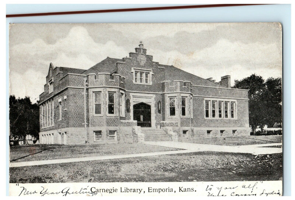 1907 Carnegie Library Emporia Kansas KS Lakevilla Illinois IL Antique Postcard