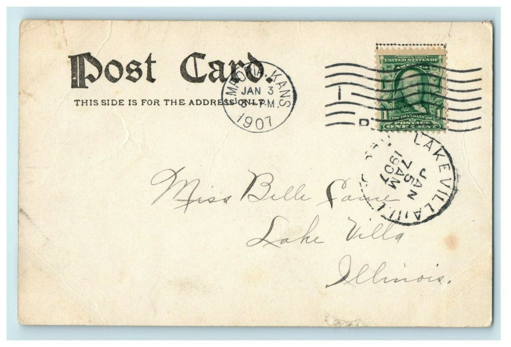 1907 Carnegie Library Emporia Kansas KS Lakevilla Illinois IL Antique Postcard