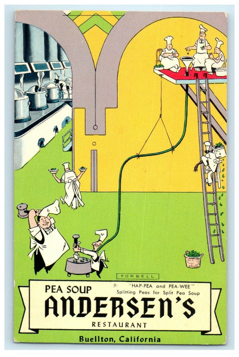 c1940's Pea Soup Andersen's Restaurant Kitchen Buellton CA, Advertising Postcard