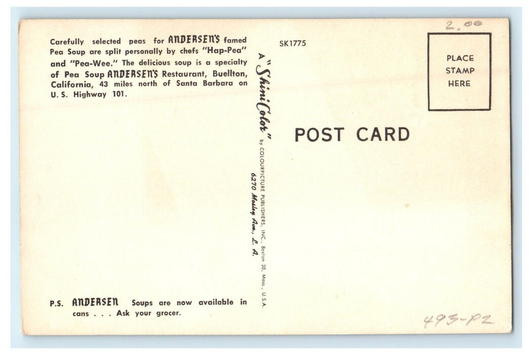 c1940's Pea Soup Andersen's Restaurant Kitchen Buellton CA, Advertising Postcard