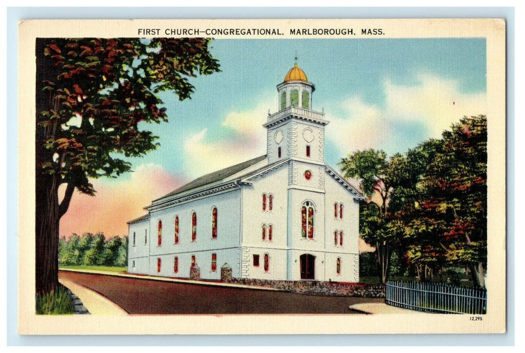 1934 First Church, Congregational, Marlborough, Massachusetts MA Postcard