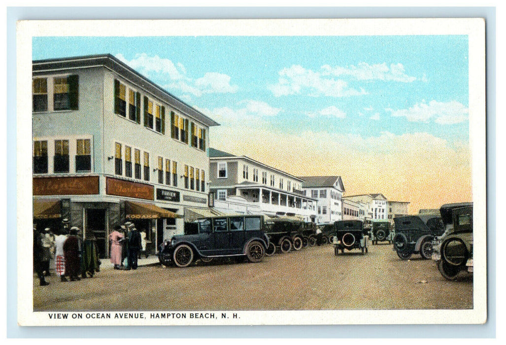 c1920s View on Ocean Avenue, Hampton Beach New Hampshire NH Postcard