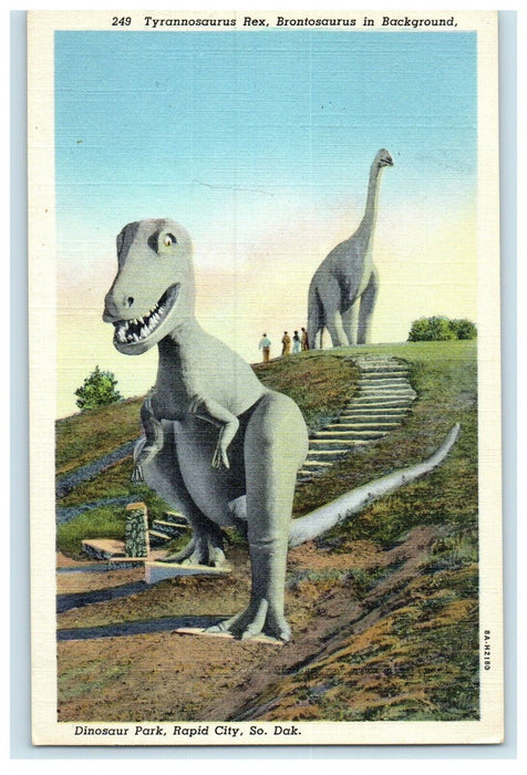 c1930's Dinosaur Park Tyrannosaurus Rex Rapid City South Dakota SD Postcard