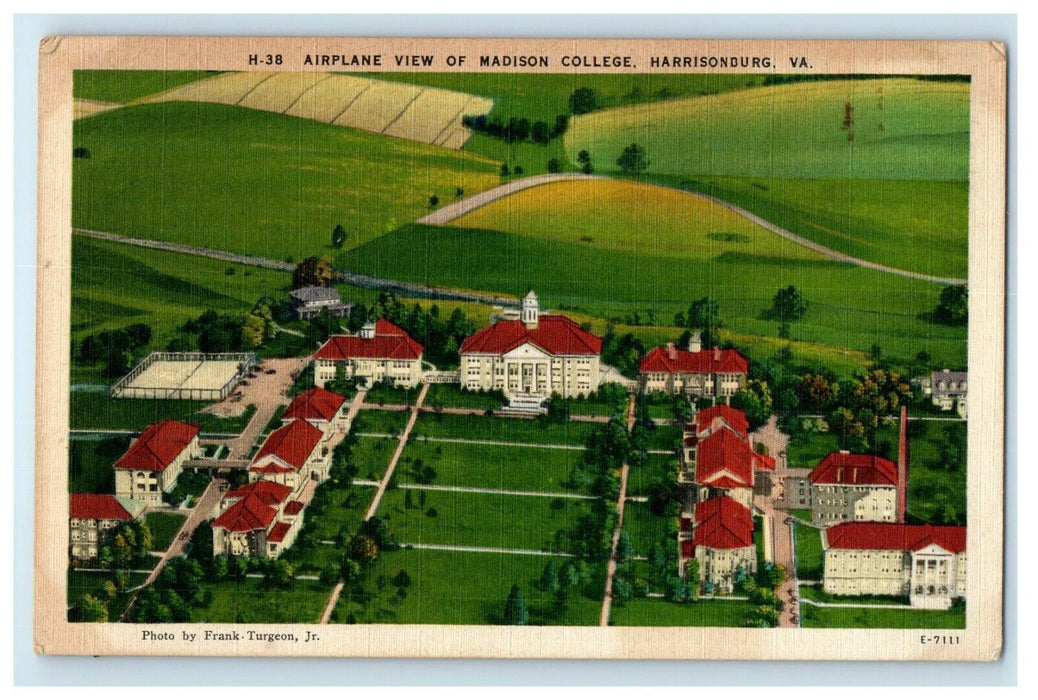 c1930's Airplane View Of Madison College Harrisonburg Virginia VA Postcard