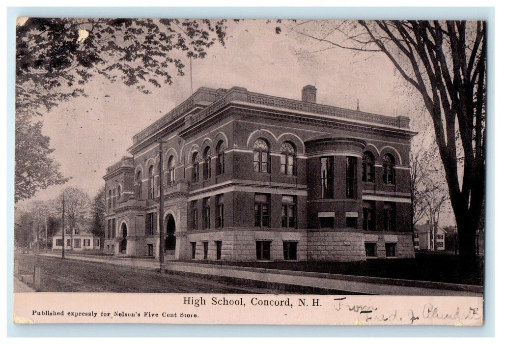 1906 The High School Building Concord New Hampshire NH Posted Antique Postcard