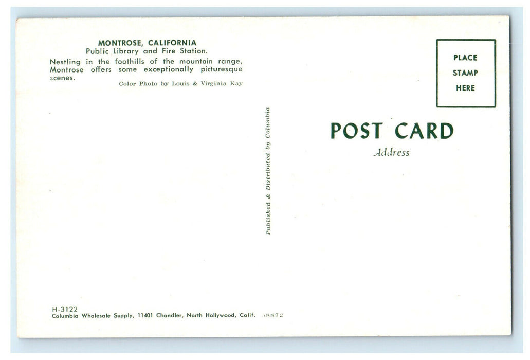 c1950s Public Library and Fire Station, Montrose, California CA Postcard