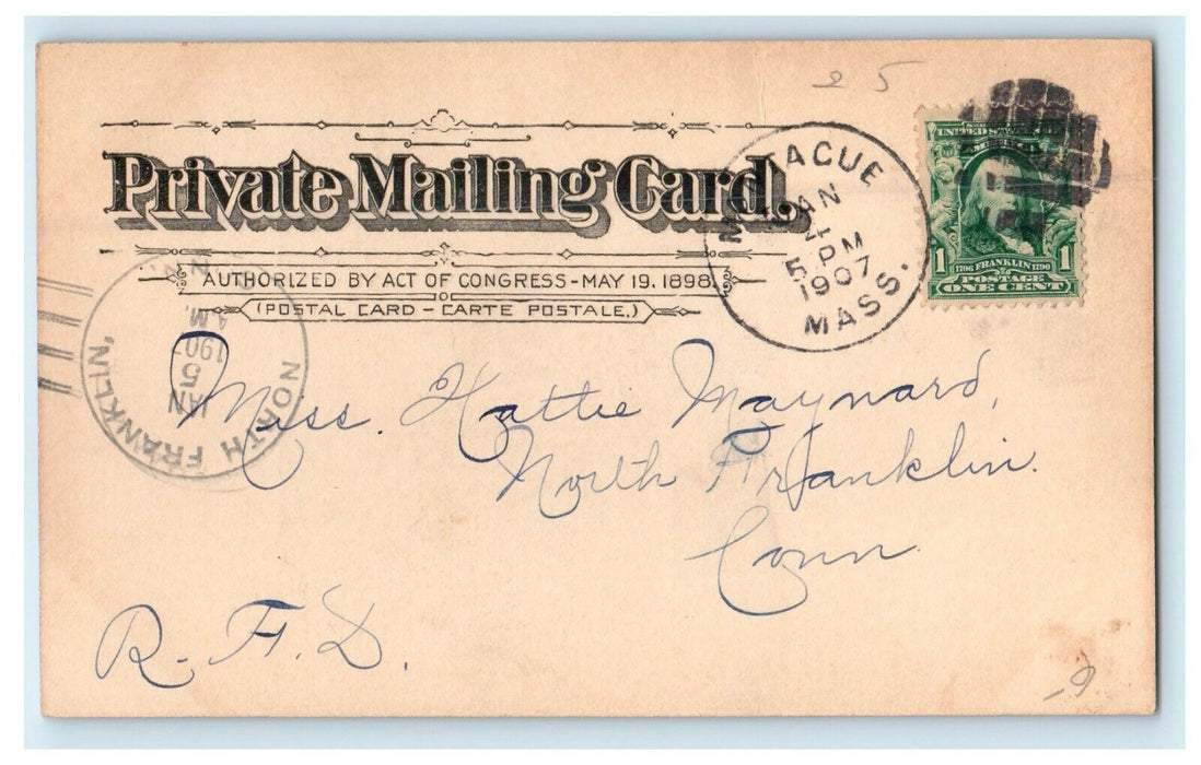 1907 Congregational Church Montague Massachusetts MA Private Mailing Postcard