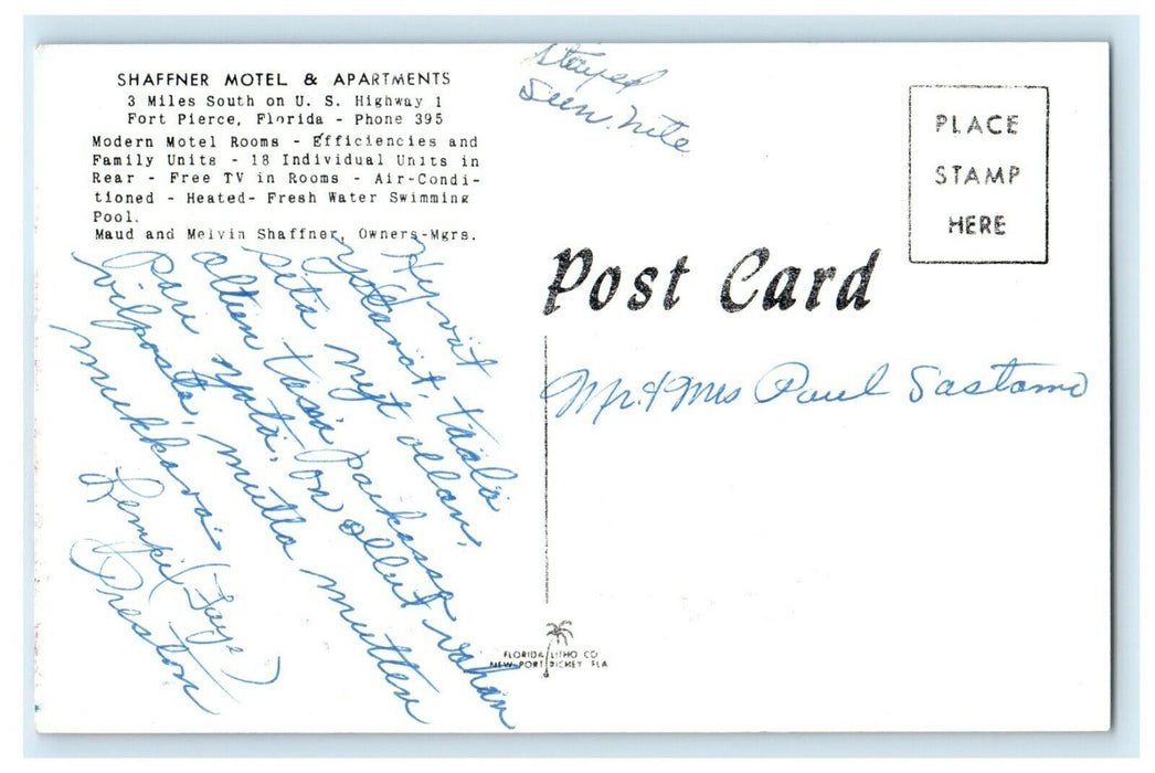 Fort Fierce Florida FL, Shaffner Motel & Apartments Swimming Pool Postcard