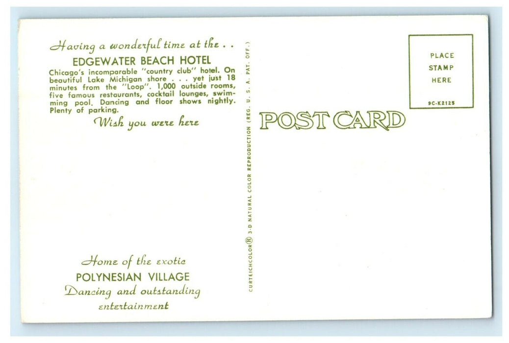 c1960's Edgewater Beach Hotel Country Club Chicago Illinois IL Vintage Postcard