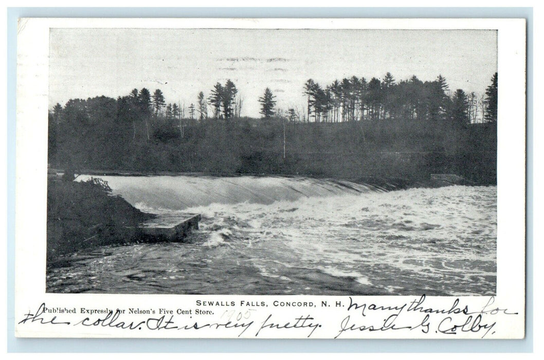 1905 Sewalls Falls Waterfall Hooksett Concord New Hampshire NH Antique Postcard