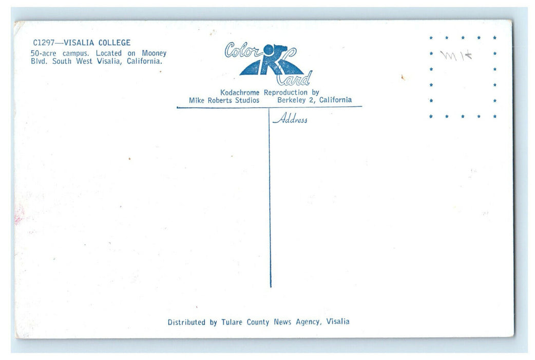 c1950s Visalia College 50 Acre Campus Mooney Blvd South West Visalia CA Postcard