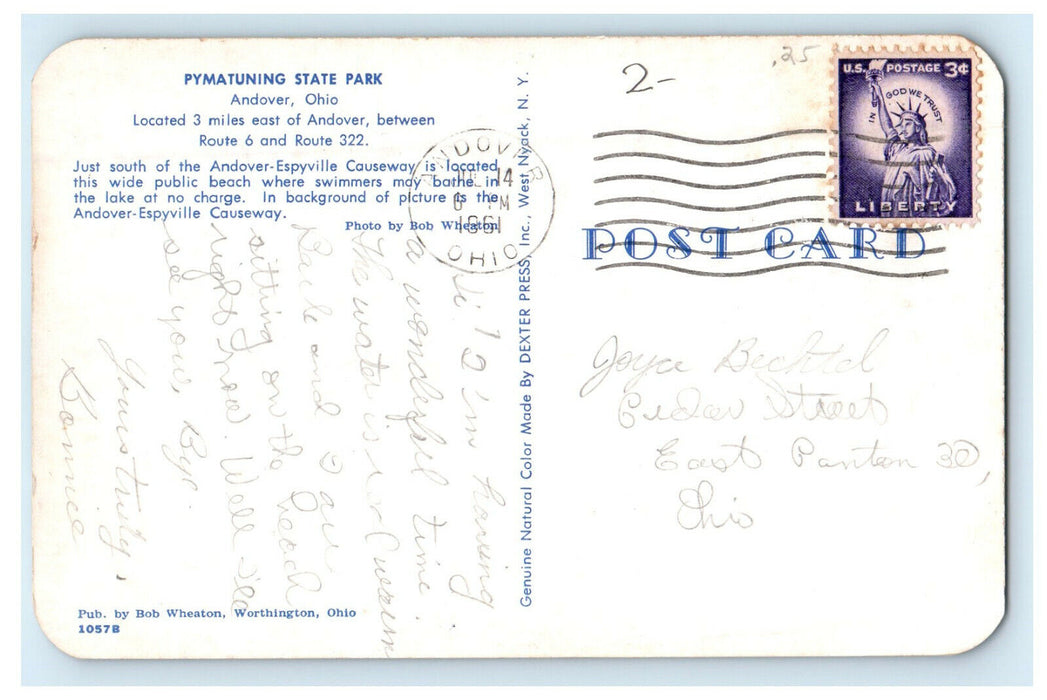 1961 Bathing in Public Beach, Pymatuning State Park Andover OH Postcard