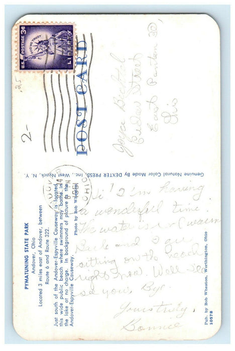1961 Bathing in Public Beach, Pymatuning State Park Andover OH Postcard