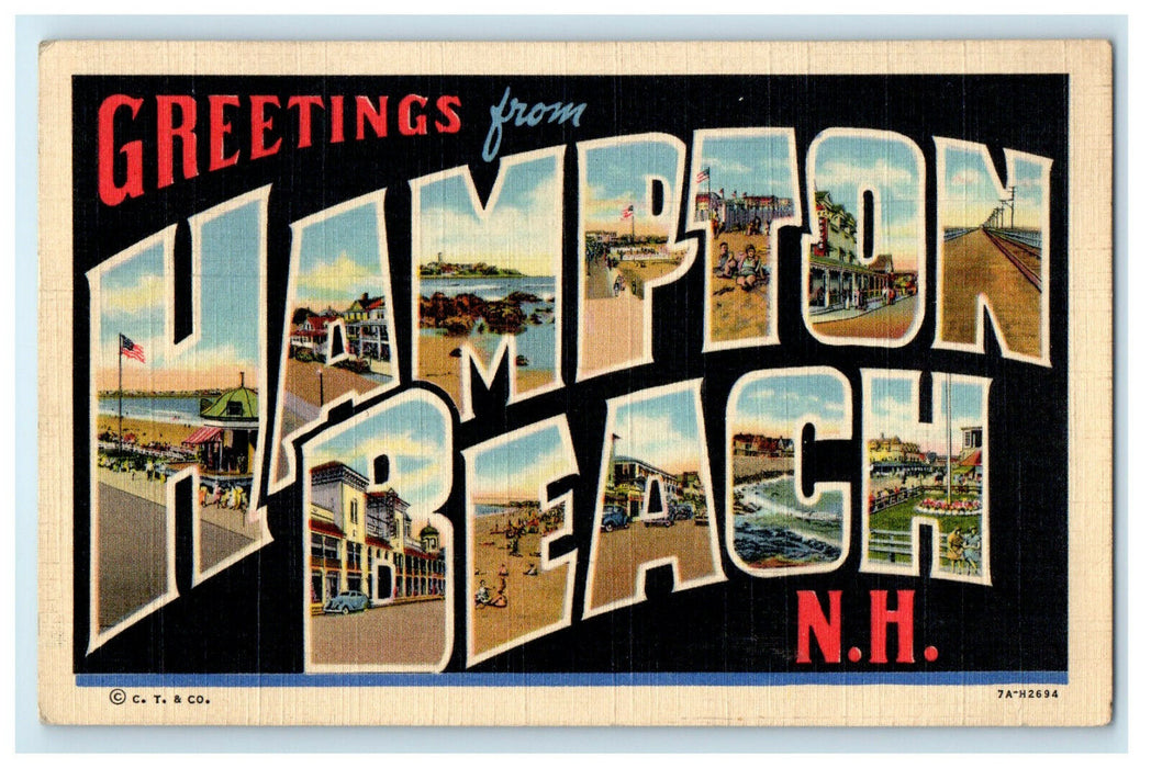 1938 Greetings from Hampton Beach New Hampshire NH Posted Vintage Postcard