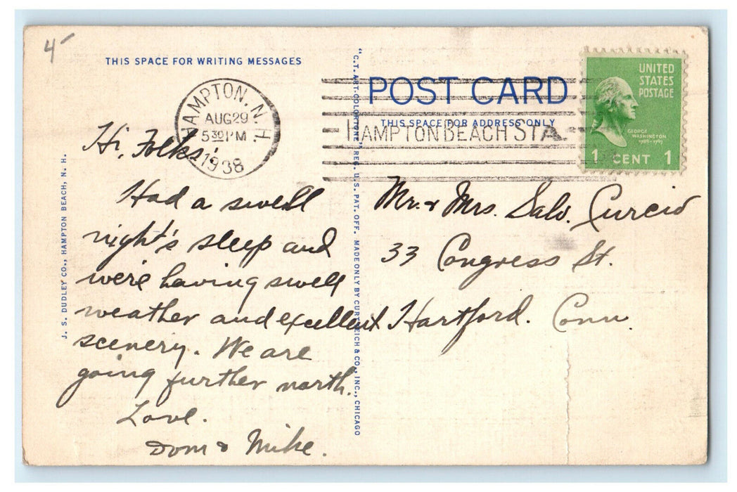 1938 Greetings from Hampton Beach New Hampshire NH Posted Vintage Postcard