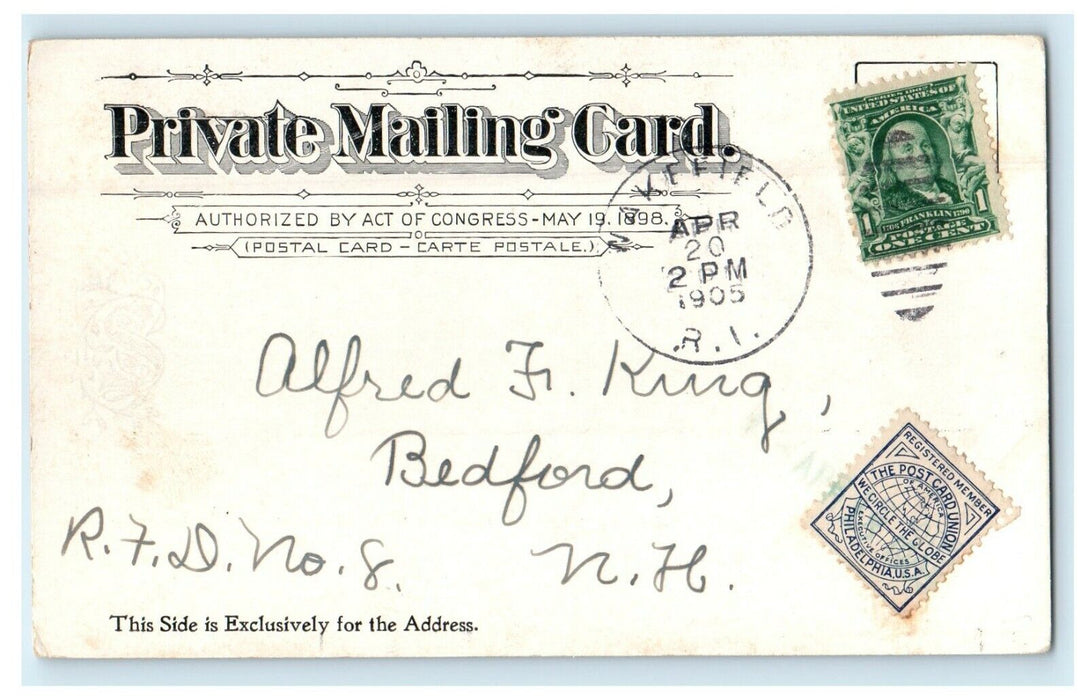 1905 Early Postcard Union Exchange Member Stamp Seal Brown University PMC RI