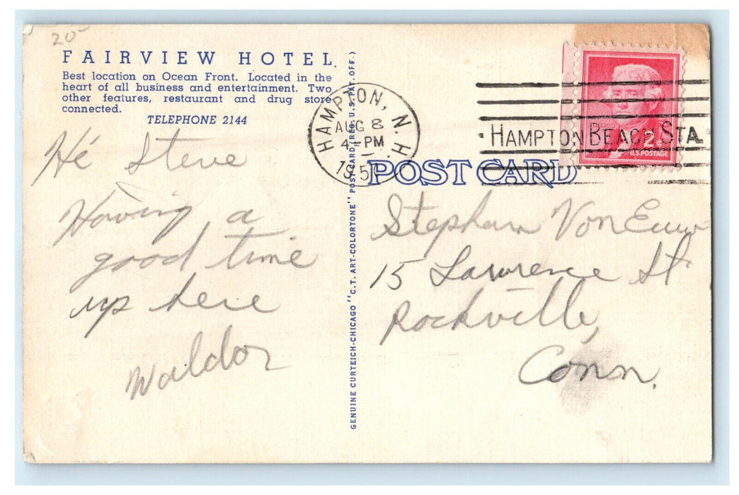 1957 Fairview Hotel Hampton Beach New Hampshire NH Advertising Postcard