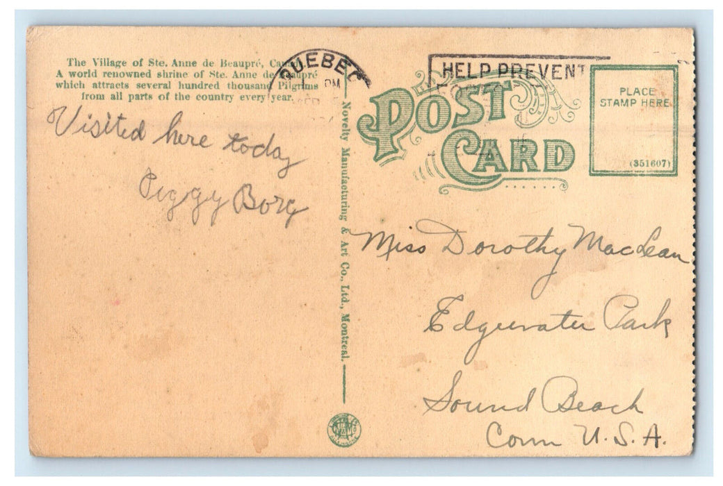 c1910 The Village of Ste. Anne De Beaupre Quebec Canada Antique Postcard
