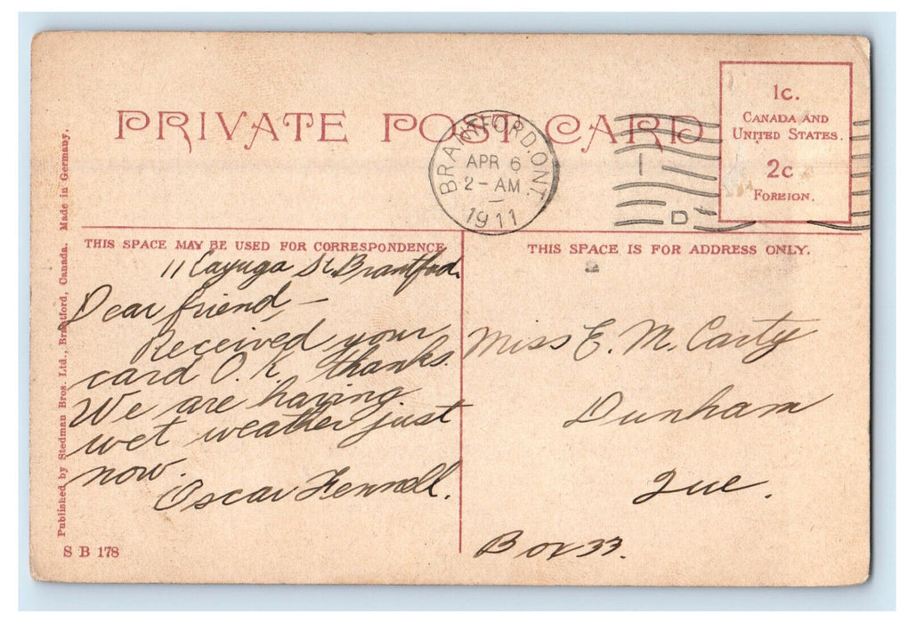 1911 Old Mohawk Church Brantford Canada Posted Antique Postcard